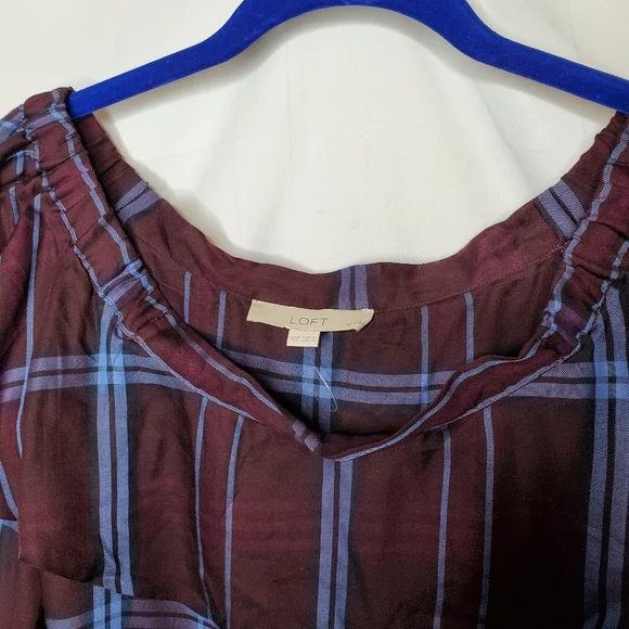 Loft Plaid Off Shoulder Long Sleeve Ruffle Top Blouse Women's Size XXSP NWOT. - Picture 4 of 9